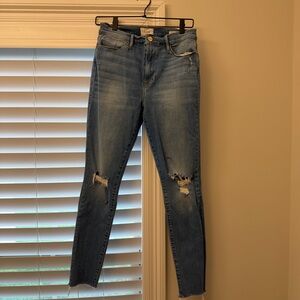 Frame Denim Blue Distressed Skinny Jeans